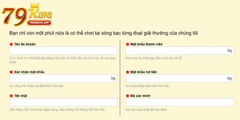 Nhập dữ liệu đăng ký 79king theo yêu cầu